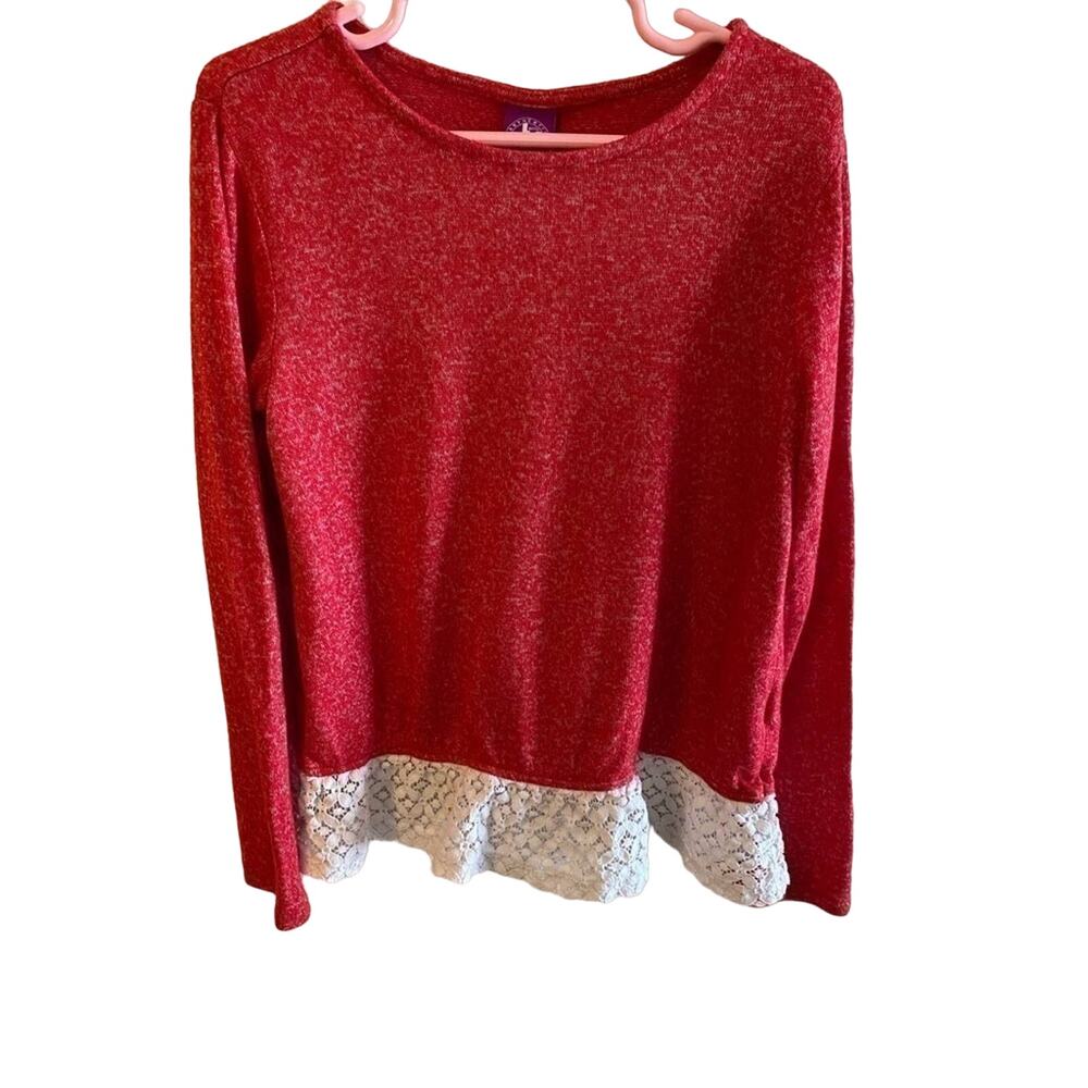Authentic Girl’s JK Red Long Sleeve Pullover Sweater White‎ Lace Bottom Size 6X